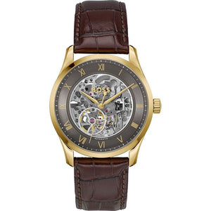 Hugo Boss Principle Skeleton Grey Dial Brown Leather Strap Watch for Men - 1514235 Authentic Buy Shop Now