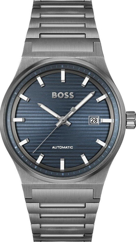 Hugo Boss Candor Automatic Blue Dial Grey Steel Strap Watch for Men - 1514119 Authentic Buy Shop Now