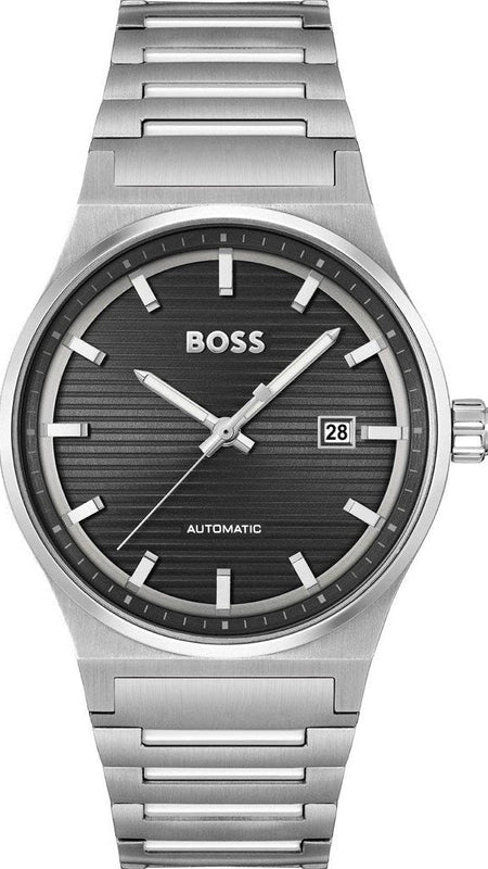 Hugo Boss Candor Automatic Black Dial Silver Steel Strap Watch for Men - 1514117 Authentic Buy Shop Now