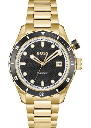 Hugo Boss Bossmatic Automatic Black Dial Gold Steel Strap Watch for Men - 1514180 Authentic Buy Shop Now