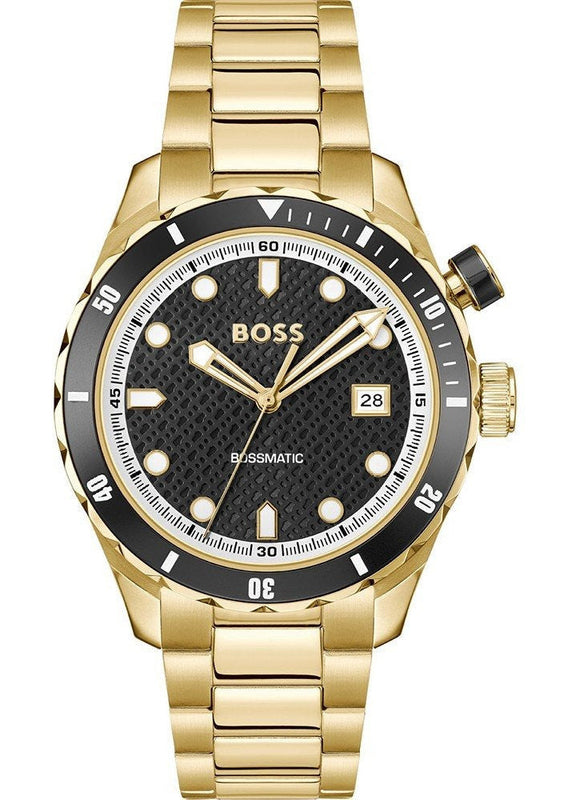Hugo Boss Bossmatic Automatic Black Dial Gold Steel Strap Watch for Men - 1514180 Authentic Buy Shop Now