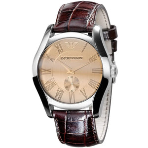 Emporio Armani Classic Beige Dial Brown Leather Strap Watch for Men - AR0645 Authentic Buy Shop Now