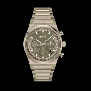 Hugo Boss Candor Chronograph Green Dial Brown Steel Strap Watch for Men - 1514222 Authentic Buy Shop Now