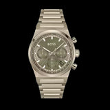 Hugo Boss Candor Chronograph Green Dial Brown Steel Strap Watch for Men - 1514222 Authentic Buy Shop Now