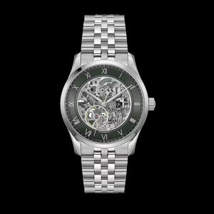 Hugo Boss Principle Skeleton Green Dial Silver Steel Strap Watch for Men - 1514236 Authentic Buy Shop Now