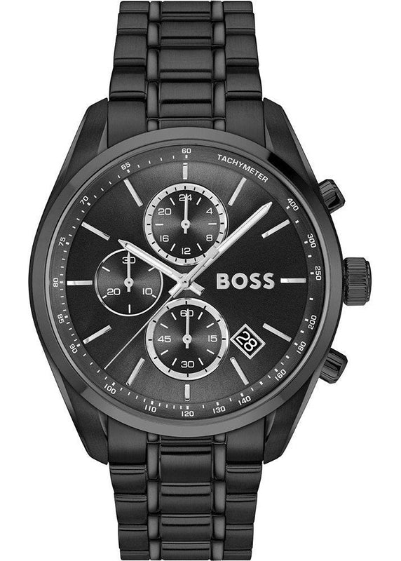 Hugo Boss Grand Prix Chronograph Black Dial Black Steel Strap Watch for Men - 1514298 Authentic Buy Shop Now