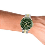 Hugo Boss Troper Chronograph Green Dial Two Tone Steel Strap Watch for Men - 1514154 Authentic Buy Shop Now