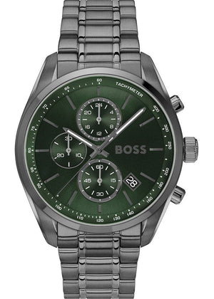 Hugo Boss Grand Prix Chronograph Green Dial Gunmetal Grey Steel Strap Watch for Men - 1514228 Buy Now By Hugo Boss