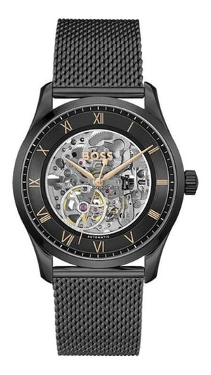 Hugo Boss Principle Skeleton Grey Dial Grey Mesh Strap Watch for Men - 1514255 Authentic Buy Shop Now