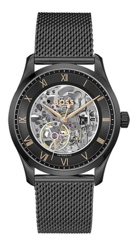 Hugo Boss Principle Skeleton Grey Dial Grey Mesh Strap Watch for Men - 1514255 Authentic Buy Shop Now