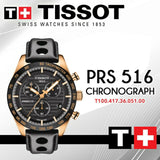 Tissot PRS 516 Chronograph Black Dial Black Leather Strap Watch For Men - T100.417.36.051.00 Buy Now By Tissot