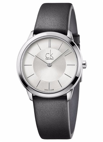 Calvin Klein Minimal Silver Dial Black Leather Strap Watch for Women - K3M221C6 Buy Now By Calvin Klein