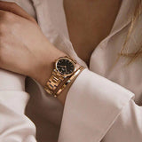 Daniel Wellington Iconic Link Analog Black Dial Rose Gold Steel Strap Watch For Women - DW00100214 Buy Now By Daniel Wellington