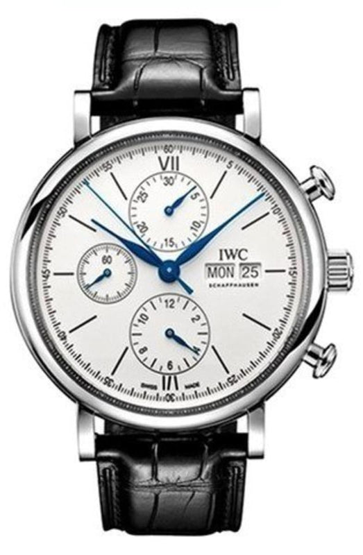 IWC Portofino Chronograph White Dial Black Leather Strap Watch for Men - IW391024 Buy Now By IWC