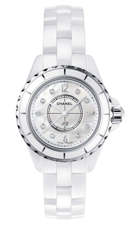 Chanel J12 Diamonds Quartz Mother of Pearl White Dial White Steel Strap Watch for Women - J12 H2570 Buy Now By Chanel