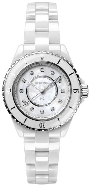 Chanel J12 Diamonds Mother of Pearl White Dial White Steel Strap Watch for Women - J12 H5704 Buy Now By Chanel