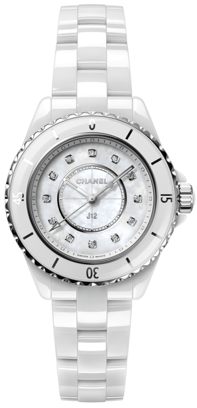 Chanel J12 Diamonds Mother of Pearl White Dial White Steel Strap Watch for Women - J12 H5704 Buy Now By Chanel