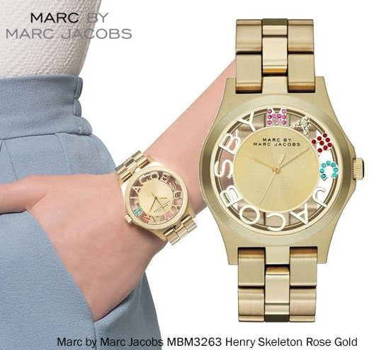 Marc Jacobs Henry Skeleton Gold Dial Gold Steel Strap Watch for Women - MBM3263 Buy Now By Marc Jacobs
