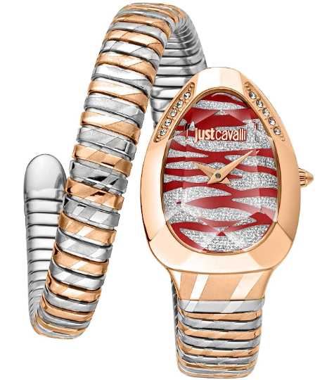Just Cavalli Taglio Red Dial Two Tone Steel Strap Watch for Women - JC1L225M0105