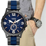 Fossil Nate Chronograph Blue Dial Two Tone Steel Strap Watch for Men - JR1494 Buy Now By Fossil