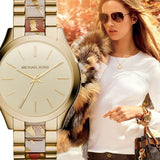 Michael Kors Slim Runway Gold Dial Two Tone Steel Strap Watch for Women - MK4300 Buy Now By Michael Kors