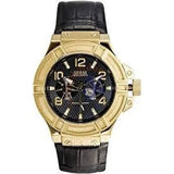 Guess Rigor Analog Black Dial Black Leather Strap Watch For Men - W0040G4 Buy Now By Guess