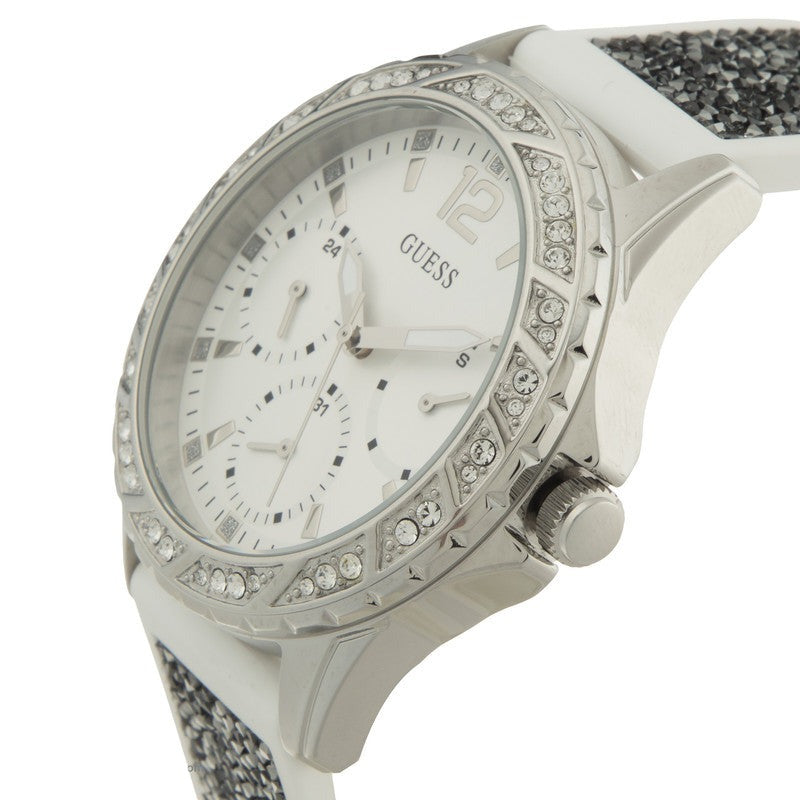 Guess Swirl Quartz Silver Dial White Silicone Strap Watch for Women - W1096L1 Buy Now By Guess