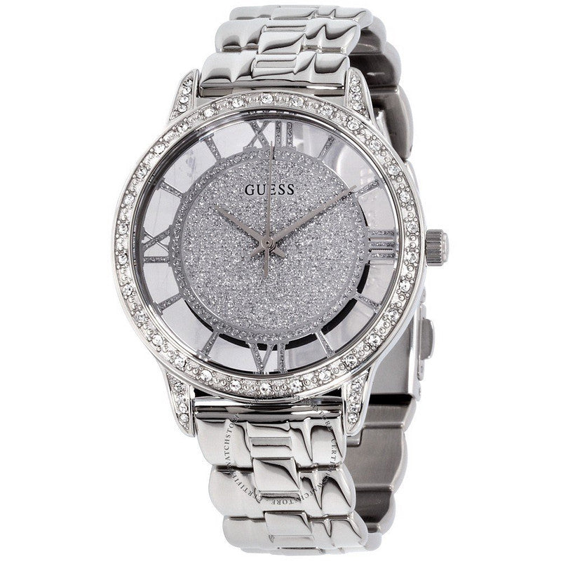 Guess Ethereal Diamonds Silver Dial Silver Steel Strap Watch for Women - W1013L1 Buy Now By Guess