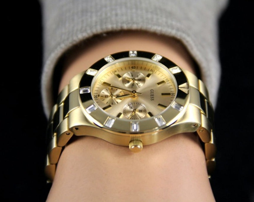 Guess Glisten Analog Gold Dial Gold Steel Strap Watch For Women - W13576l1 Buy Now By Guess