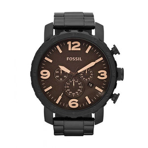 Fossil Nate Chrongraph Ion Plated Black Dial Black Steel Strap Watch for Men - JR1356 Buy Now By Fossil