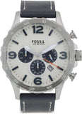 Fossil Nate Chronograph White Dial Blue Leather Strap Watch for Men - JR1480 Buy Now By Fossil
