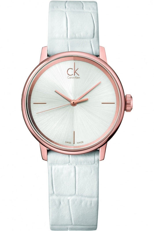 Calvin Klein Accent White Dial White Leather Strap Watch for Women - K2Y2Y6K6 Buy Now By Calvin Klein