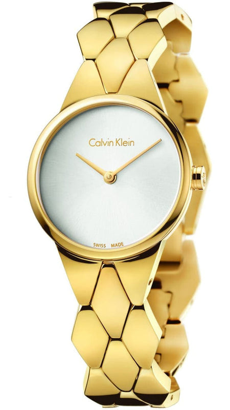 Calvin Klein Snake Silver Dial Yellow Gold Steel Strap Watch For Women - K6E23546 Buy Now By Calvin Klein