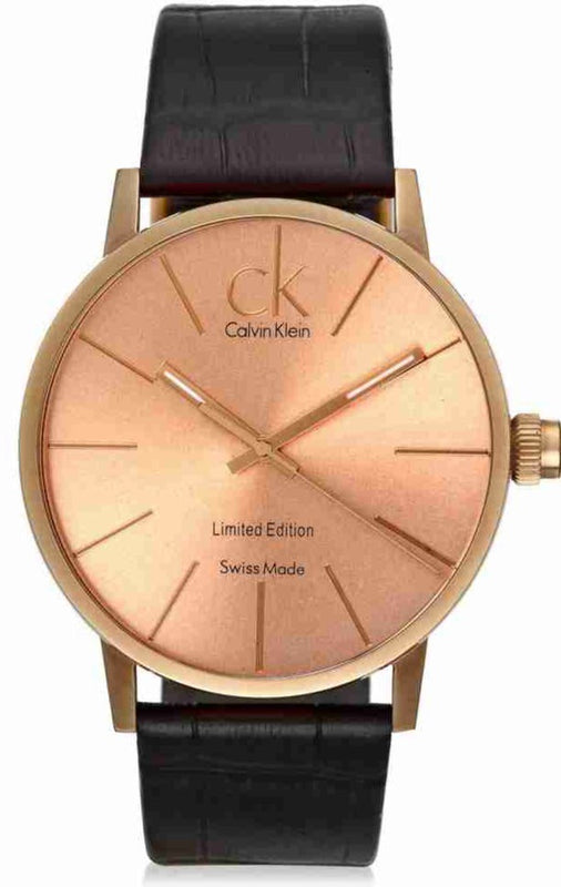 Calvin Klein Post Minimal Rose Gold Dial Black Leather Strap Watch for Men - K7621201 Buy Now By Calvin Klein