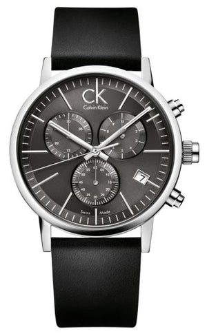 Calvin Klein Post Minimal Chronograph Black Dial Black Leather Strap Watch for Men - K7627107 Buy Now By Calvin Klein