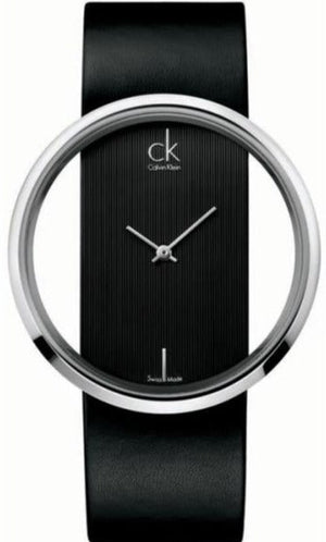Calvin Klein Glam Transparent Dial Black Leather Strap Watch for Women - K9423107 Buy Now By Calvin Klein