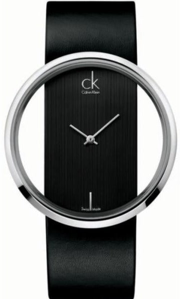 Calvin Klein Glam Transparent Dial Black Leather Strap Watch for Women - K9423107 Buy Now By Calvin Klein