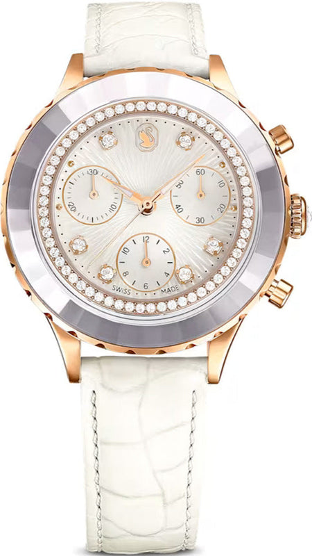 Swarovski Octea Chrono Crystals White Dial White Leather Strap Watch for Women - 5671150 Buy Now By Swarovski