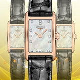 Longines Dolcevita Diamonds Mother of Pearl White Dial Black Leather Strap Watch for Women - L5.258.8.87.0 Buy Now By Longines