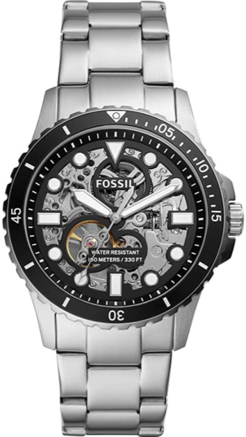 Fossil FB-01 Automatic Skeleton Black Dial Silver Steel Strap Watch for Men - ME3190 Buy Now By Fossil