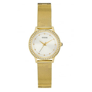 Guess Chelsea Crystals Mother of Pearl White Dial Gold Mesh Bracelet Watch For Women - W0647L7 Buy Now By Guess