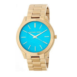 Michael Kors Slim Runway Blue Mother of Pearl Dial Gold Steel Strap Watch for Women - MK3492 Buy Now By Michael Kors