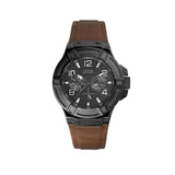 Guess Rigor Analog Black Dial Brown Leather Strap Watch For Men - W0040G8 Buy Now By Guess