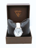 Guess Mini Triangle Quartz Diamonds Silver Dial White Leather Strap Watch For Women - W65006L1 Buy Now By Guess