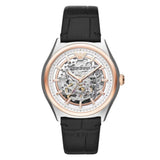 Emporio Armani Zeta Skeleton Automatic Silver Dial Black Leather Strap Watch For Men - AR60018 Buy Now By Emporio Armani