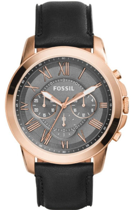 Fossil Grant Chronograph Grey Dial Black Leather Strap Watch for Men - FS5085 Buy Now By Fossil