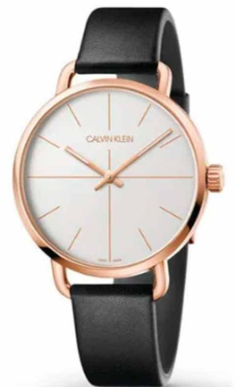 Calvin Klein Even White Dial Black Leather Strap Watch for Women - K7B216C6 Buy Now By Calvin Klein