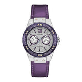 Guess Limelight Quartz Silver Dial Purple Leather Strap Watch For Women - W0775L6 Buy Now By Guess