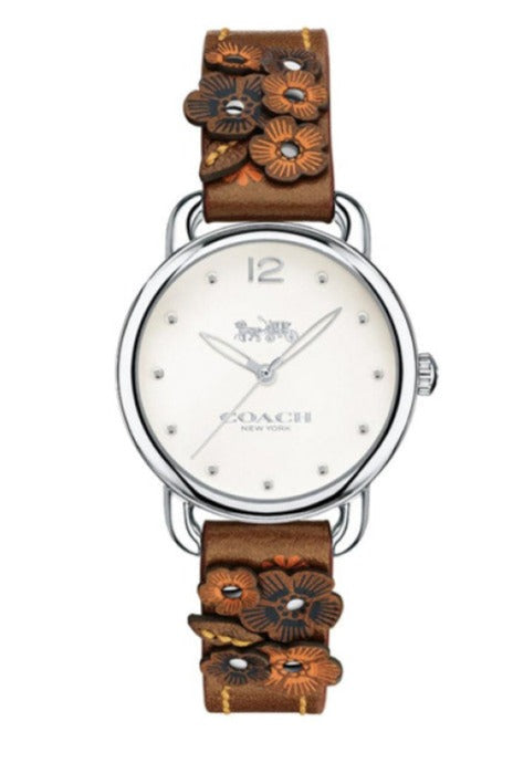 Coach Delancey White Dial Floral Brown Leather Strap Watch for Women - 14502761 Buy Now By Coach