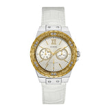 Guess Limelight Quartz Silver Dial White Leather Strap Watch For Women - W0775l8 Buy Now By Guess